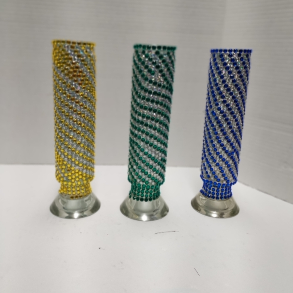Set of 3 Handmade Rhinestone Spiral Candle Holders – Yellow, Green & Blue - Picture 2 of 2